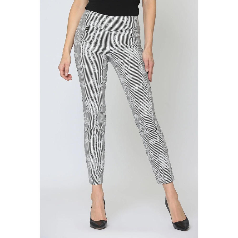 Lisette L Montreal Striped Floral Ankle Pants Stretch Pull On Black White Sz‎ 8